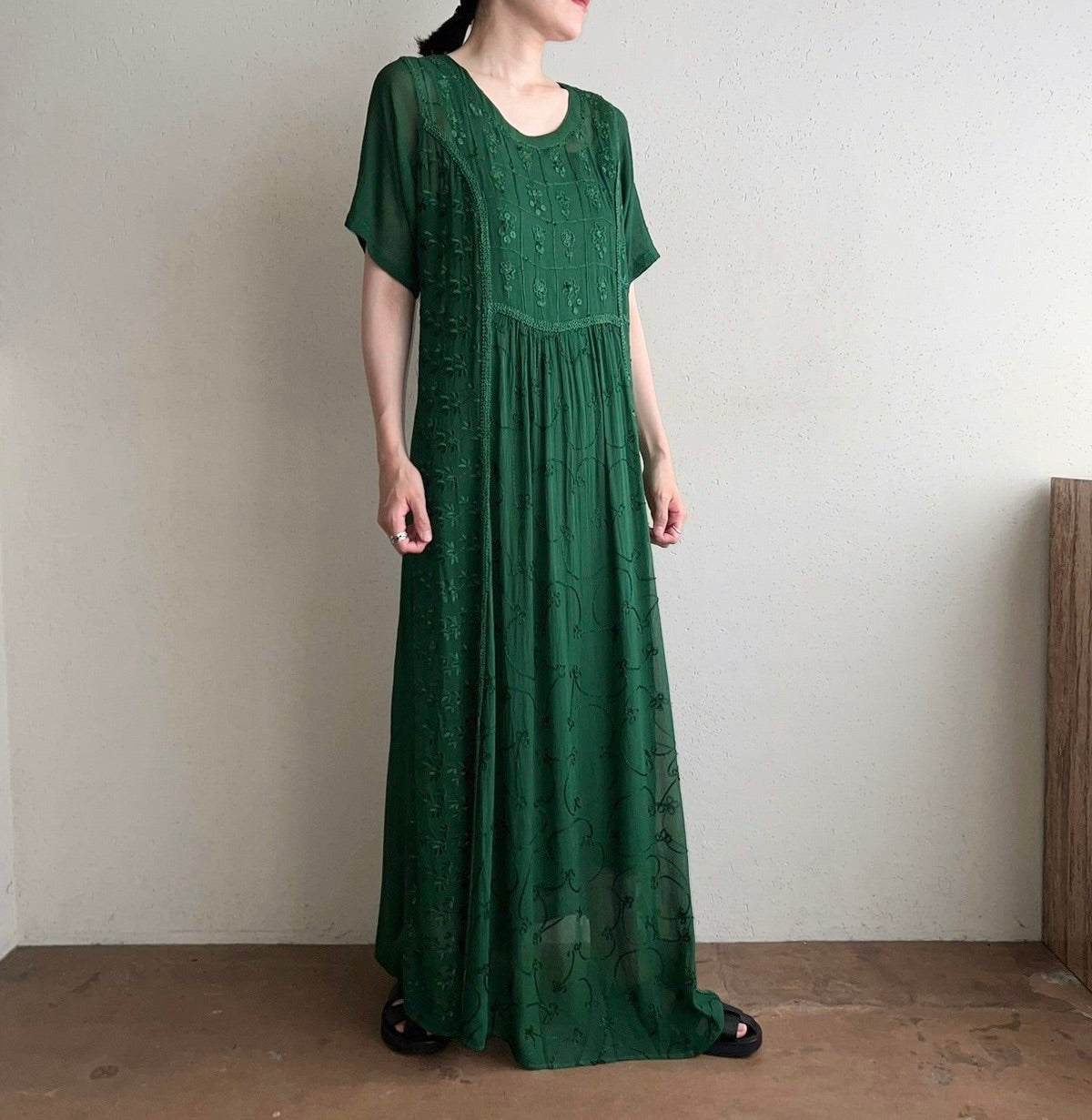 90s Sheer Embroidery Maxi Dress