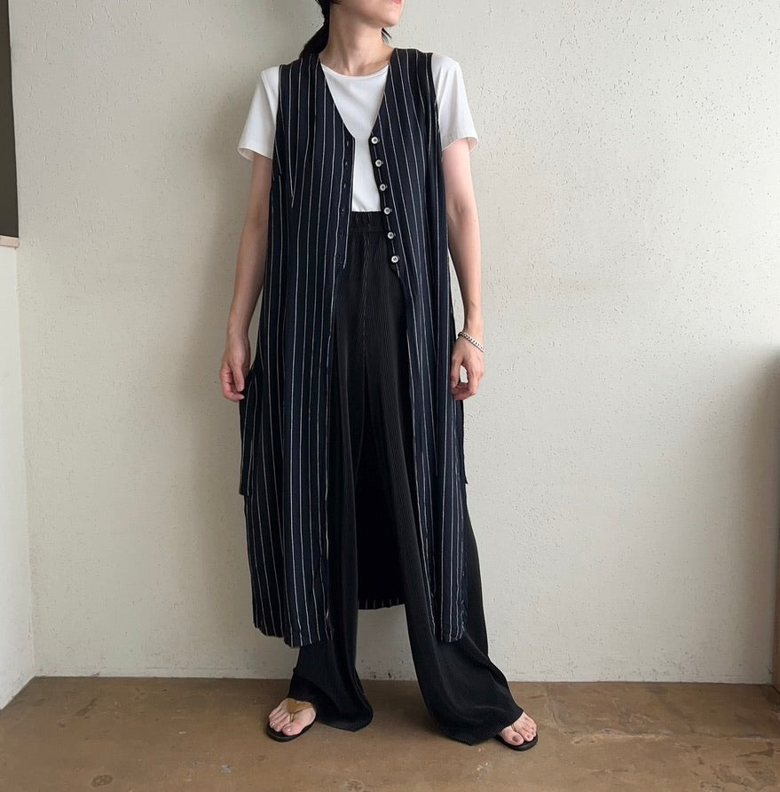90s Striped Long Vest,Dress