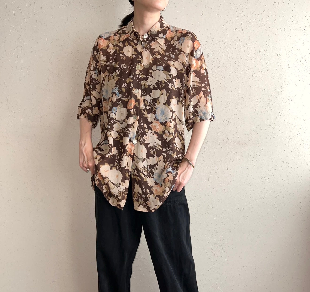 90s EURO Sheer Pattern Printed Shirt