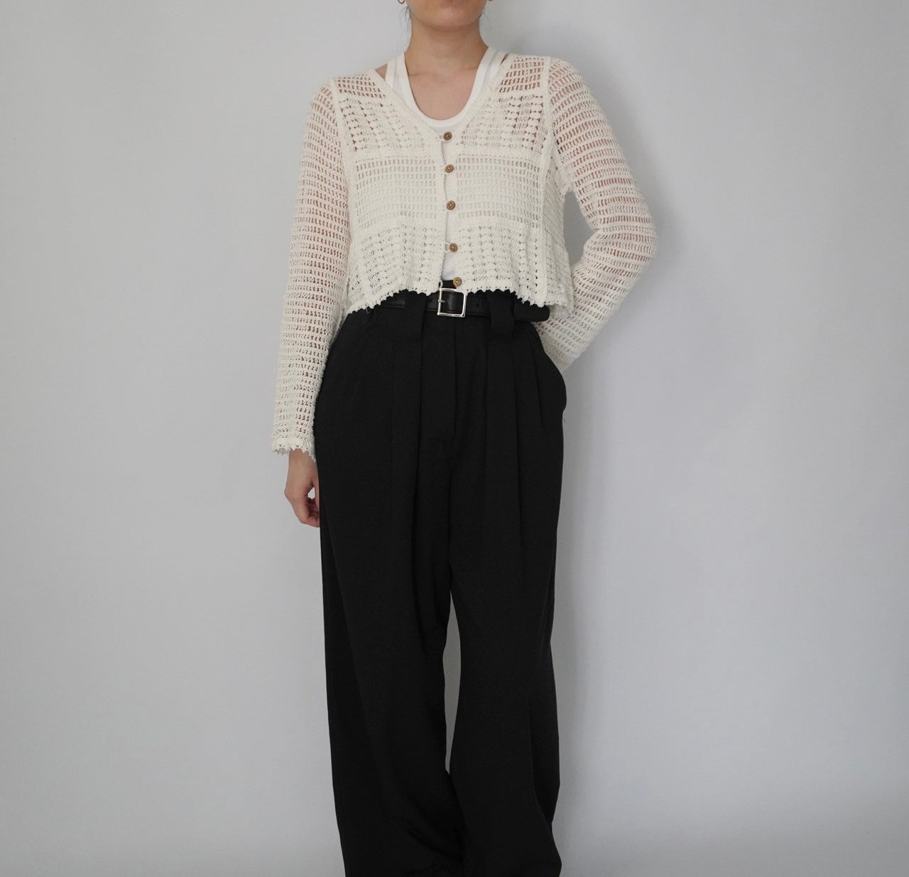 90s White Crochet Cardigan