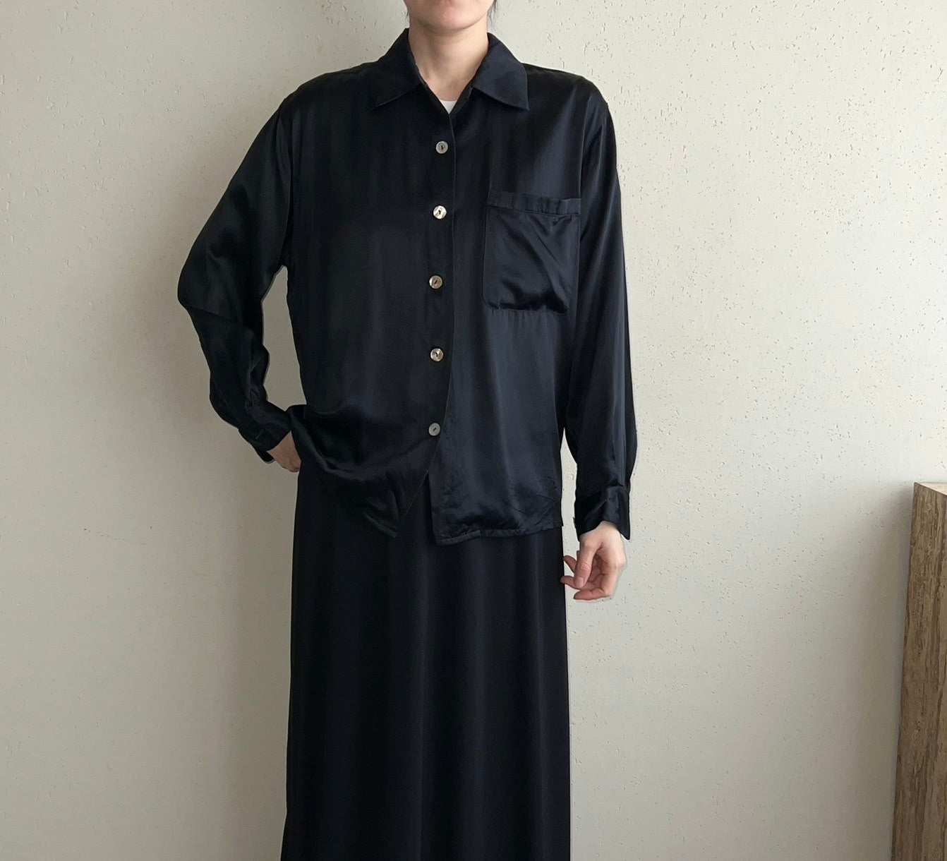 90s Black Silk Shirt