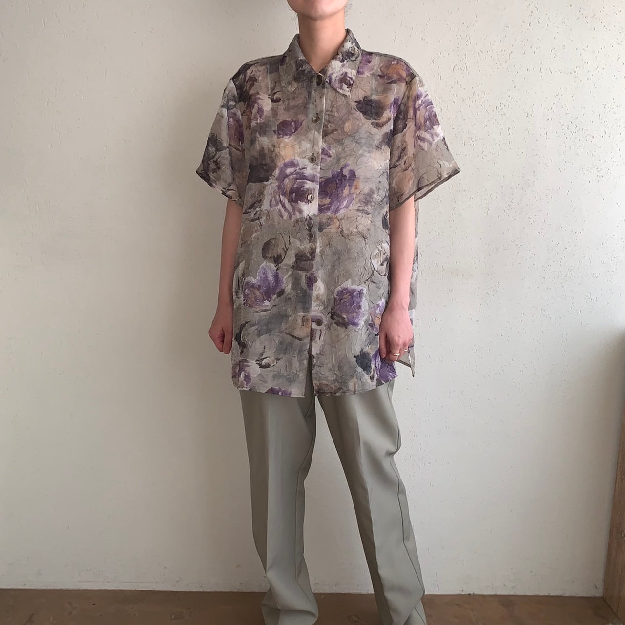 90s Sheer Pattern Printed Shirt