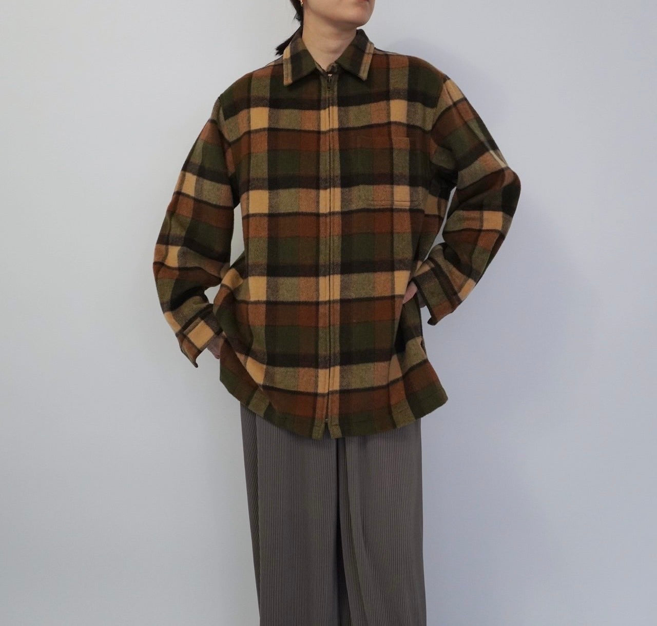 90s Zip Plaid Shirt, Jacket