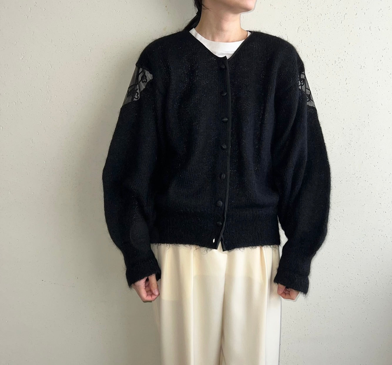 90s Lace Design Mohair Knit Cardigan Made in Italy
