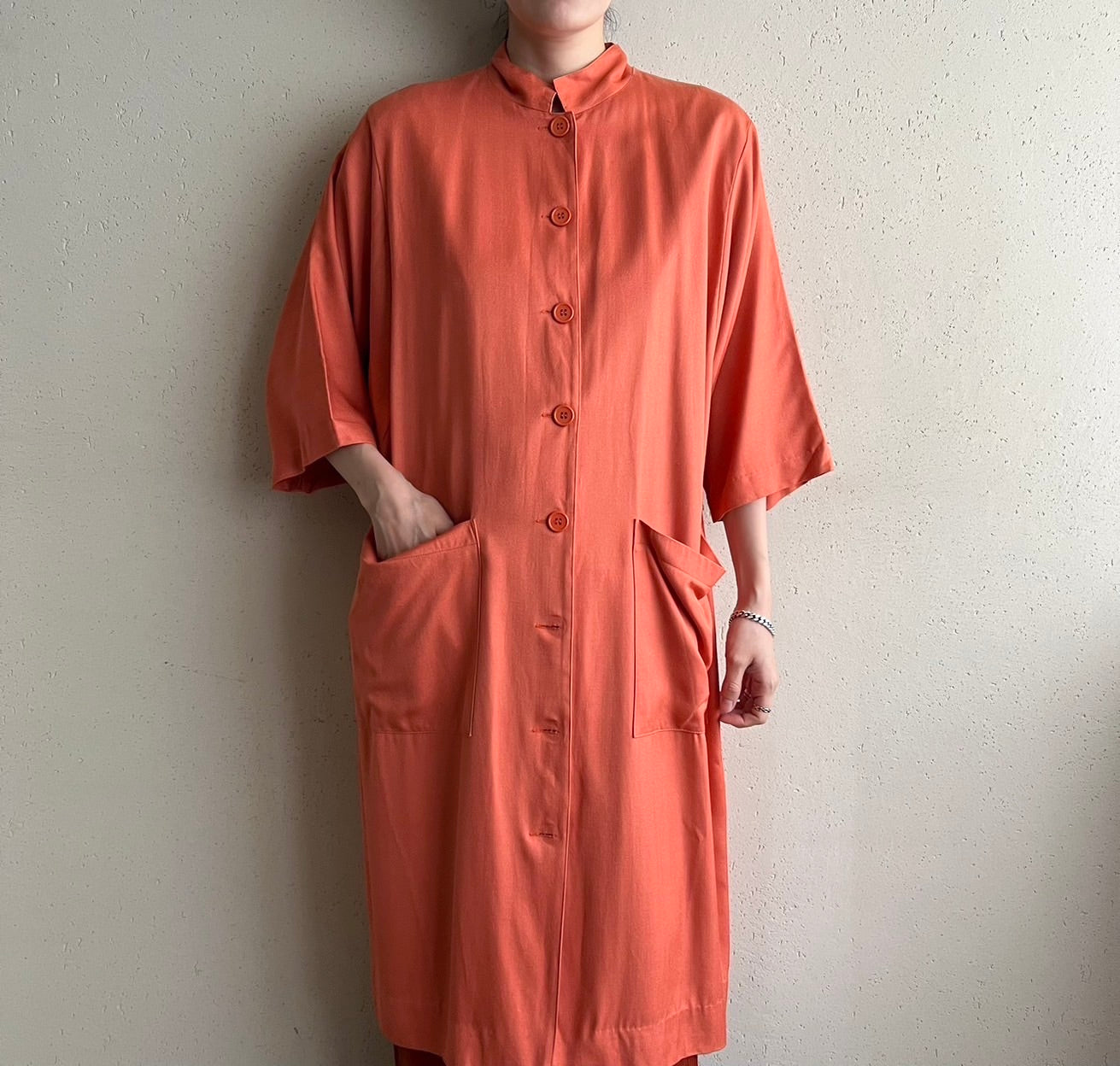 80s "FRANCES HENACHAN" Silk Long Shirt Jacket