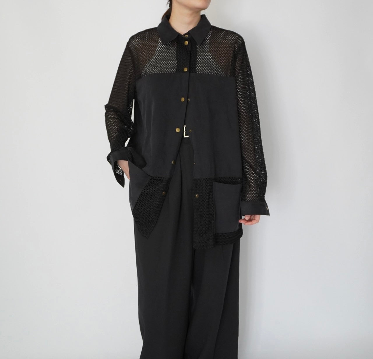 90s Black Mesh Design Shirt, Jacket