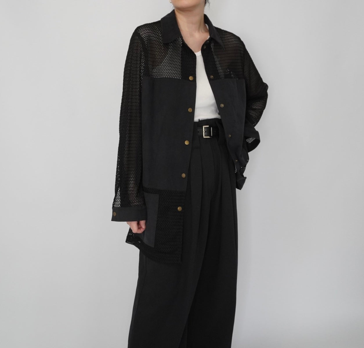 90s Black Mesh Design Shirt, Jacket