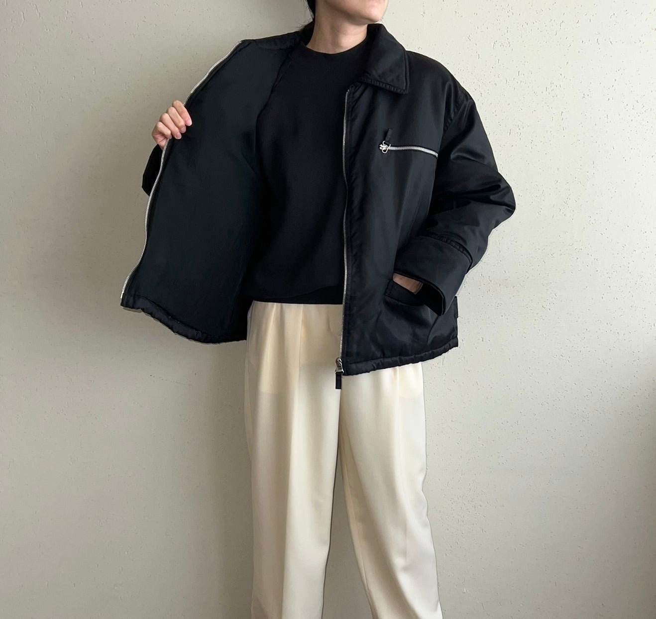 90s Black Nylon Jacket Made in Italy