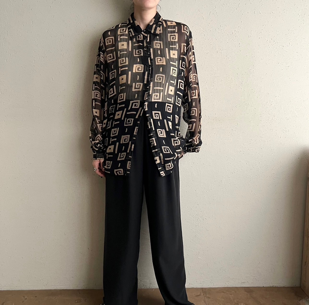 90s Silk Printed Sheer Shirt