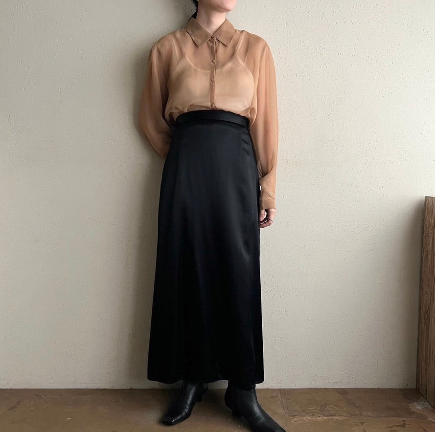 90s Black Satin Skirt Made in USA
