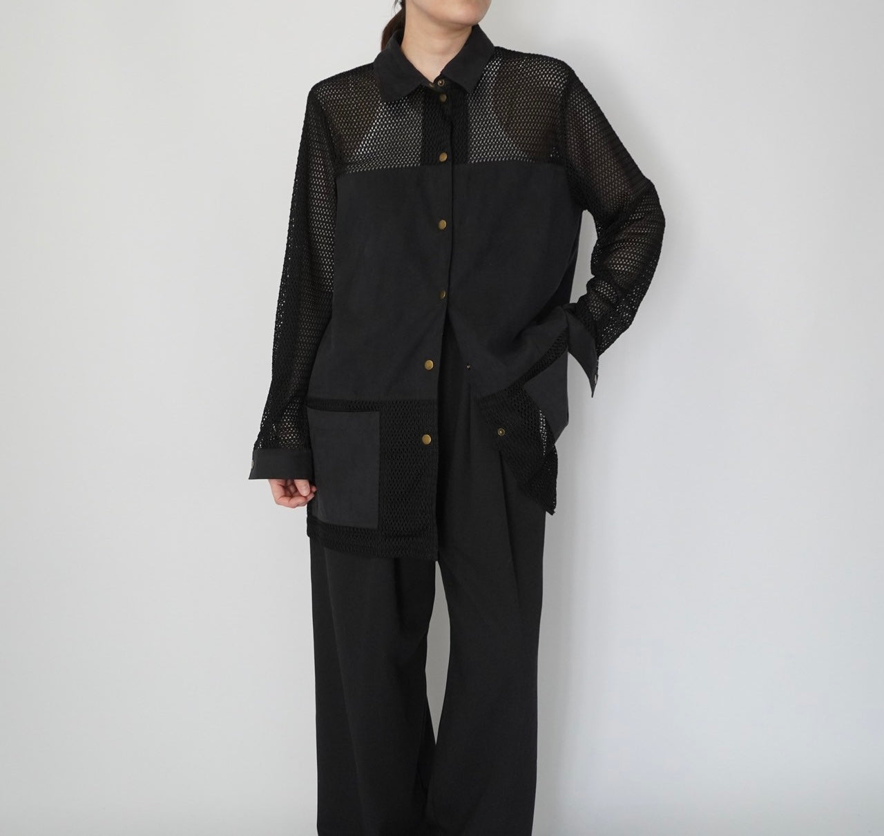 90s Black Mesh Design Shirt, Jacket