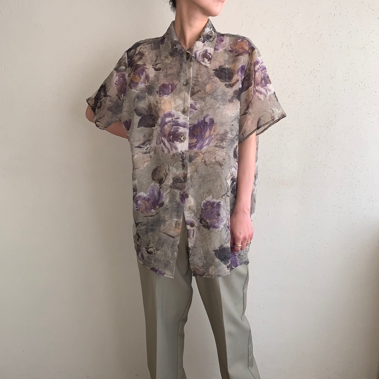 90s Sheer Pattern Printed Shirt