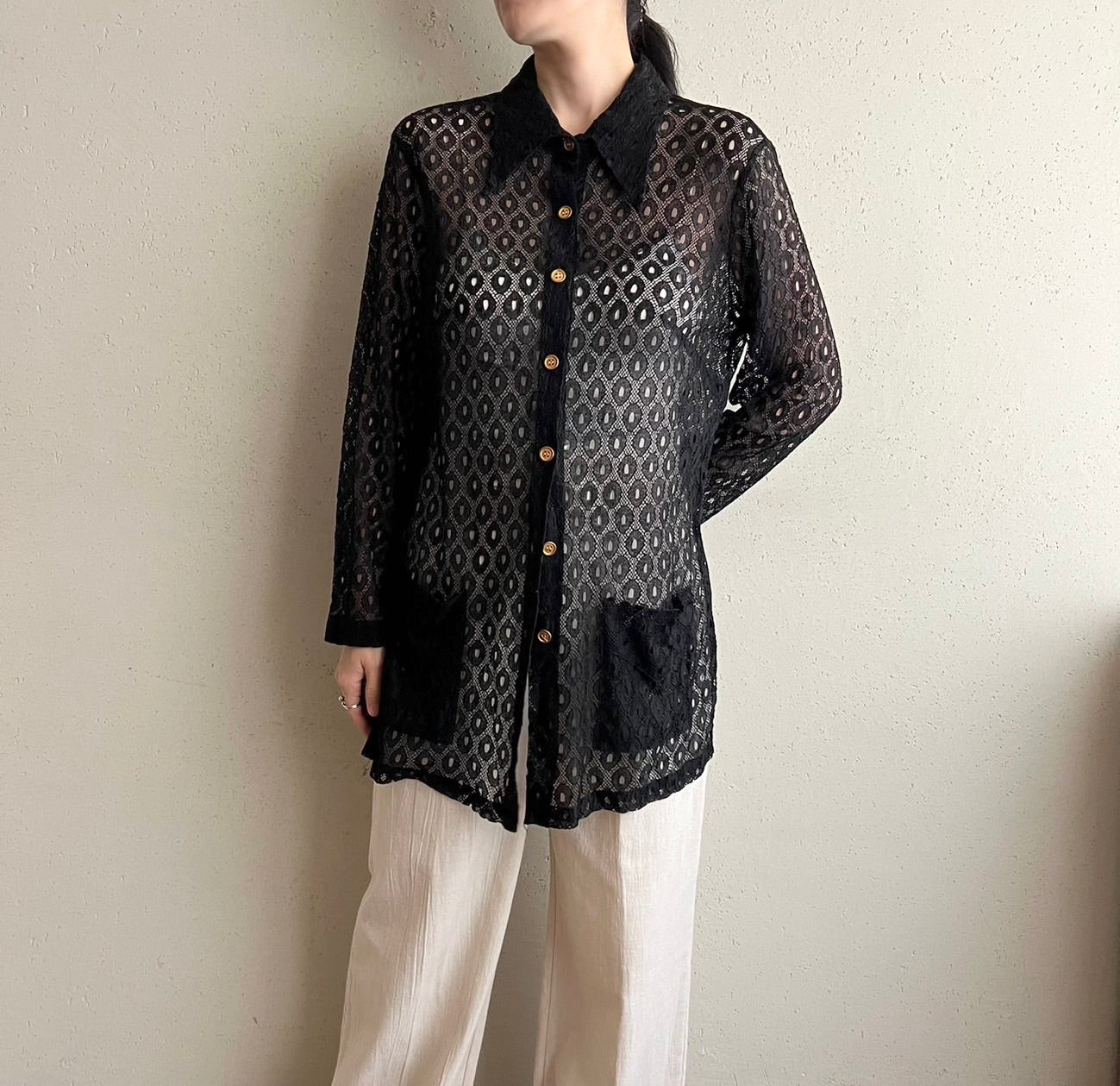 70s Black Mesh Shirt