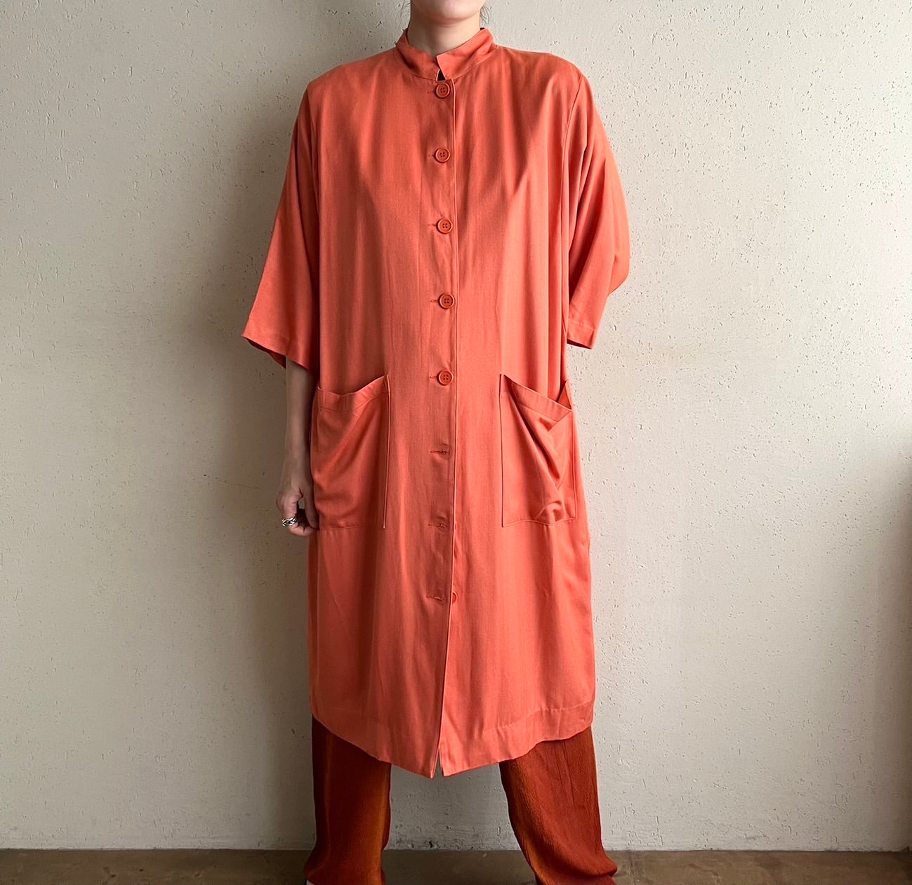 80s "FRANCES HENACHAN" Silk Long Shirt Jacket