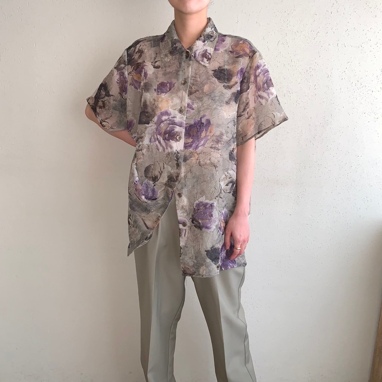 90s Sheer Pattern Printed Shirt