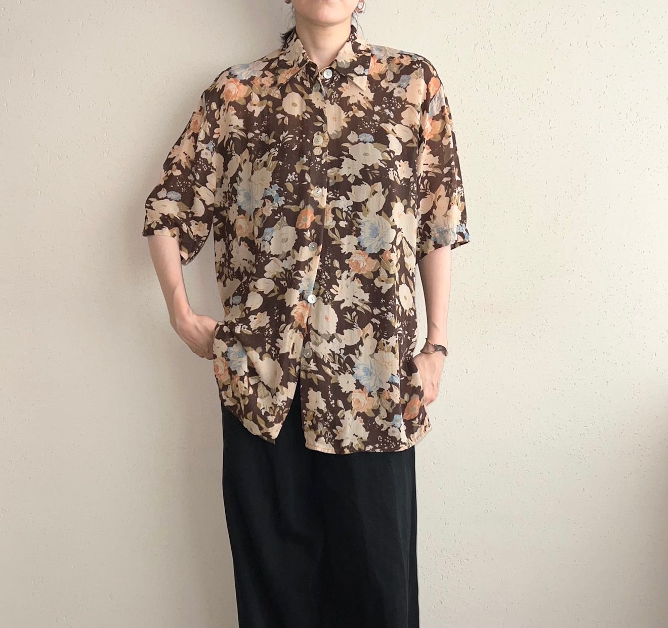 90s EURO Sheer Pattern Printed Shirt