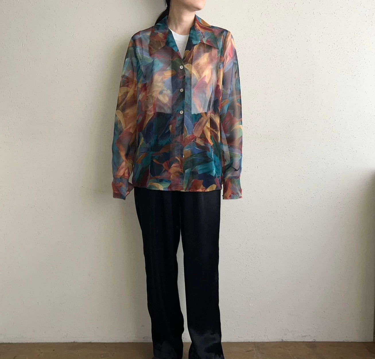 90s Printed Sheer Shirt Made in USA