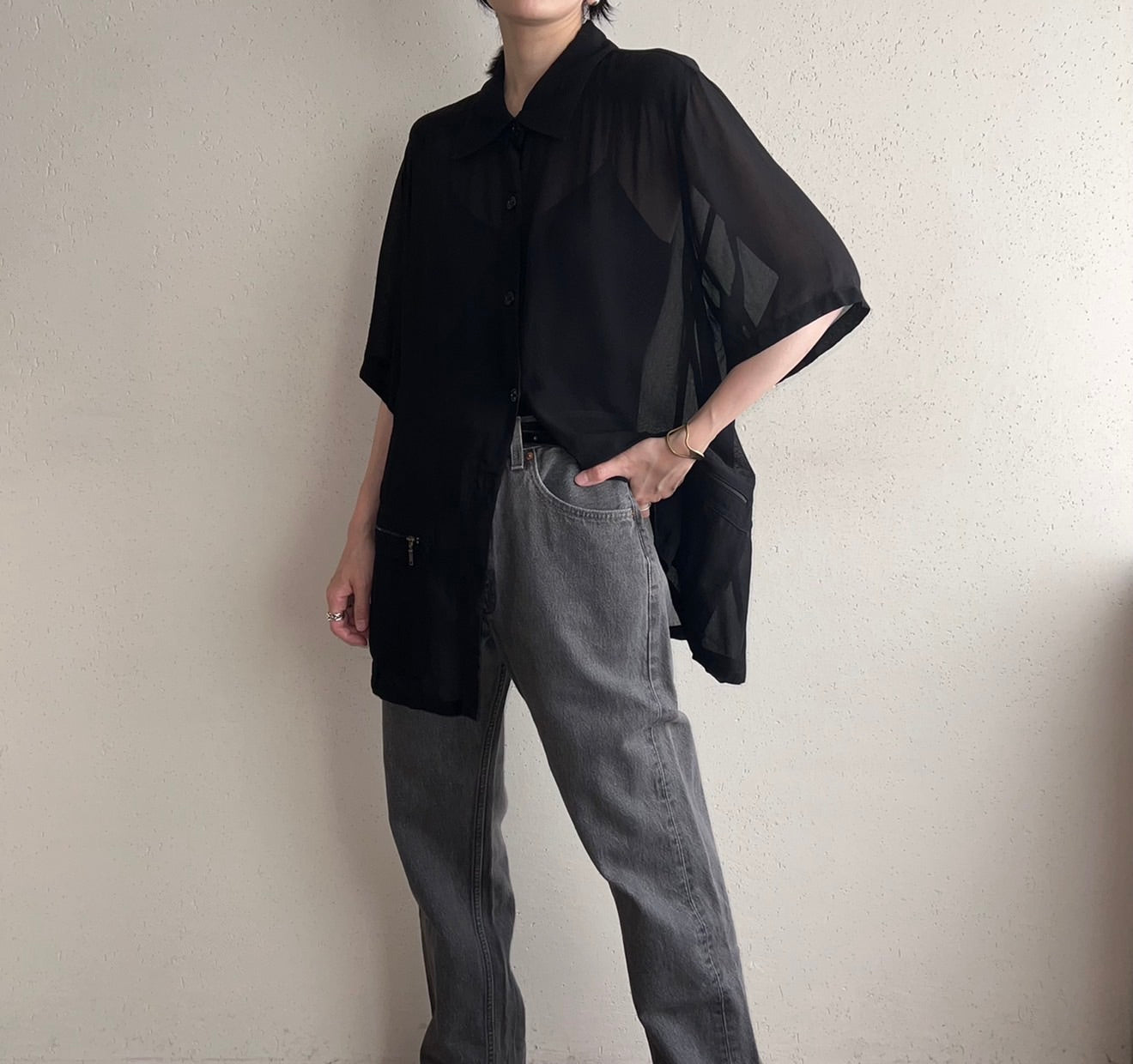 90s Black Oversized Sheer Shirt
