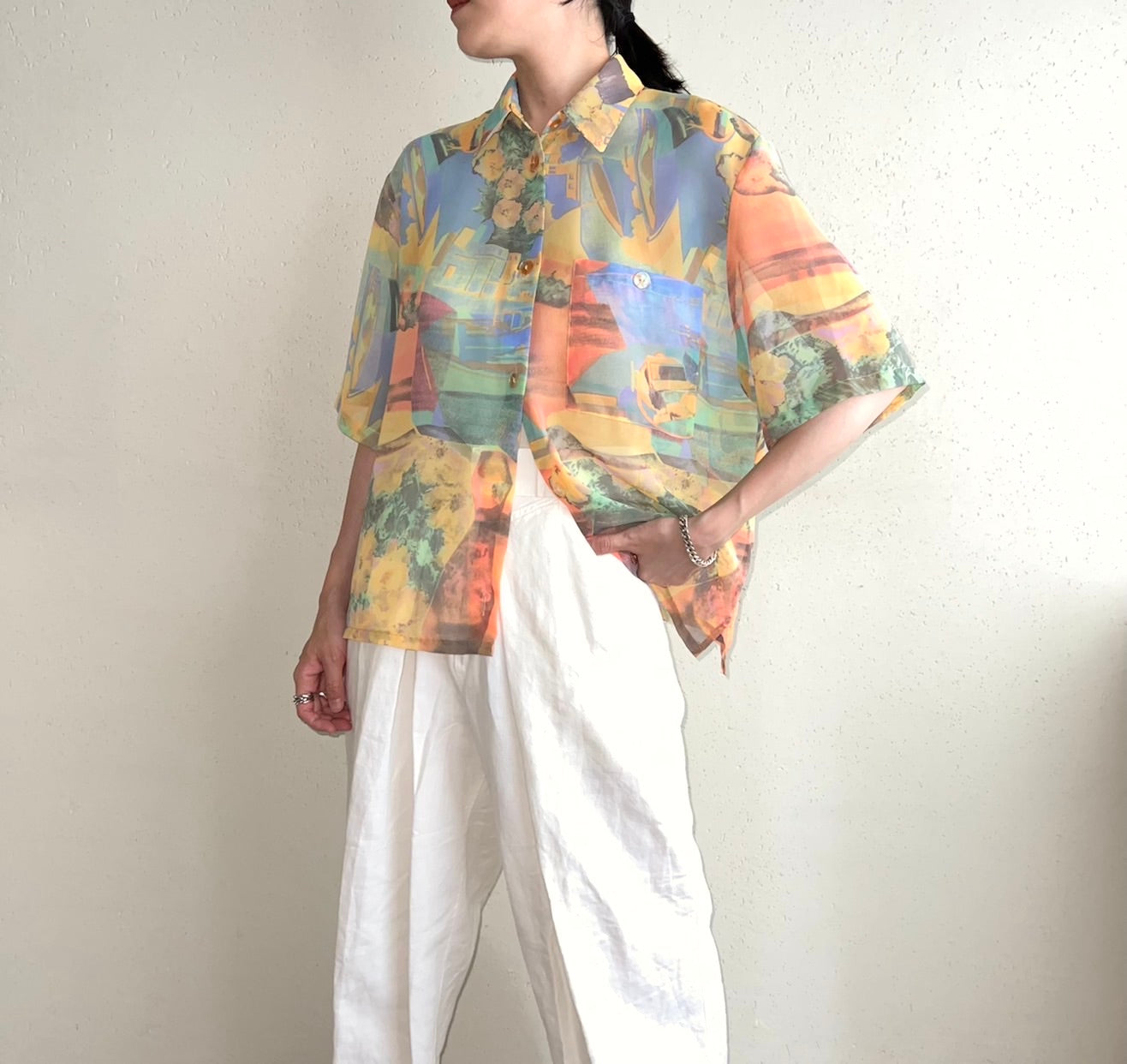90s Sheer Pattern Printed Shirt