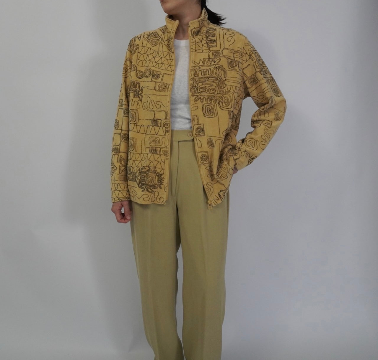 90s Abstract Printed Zip Top