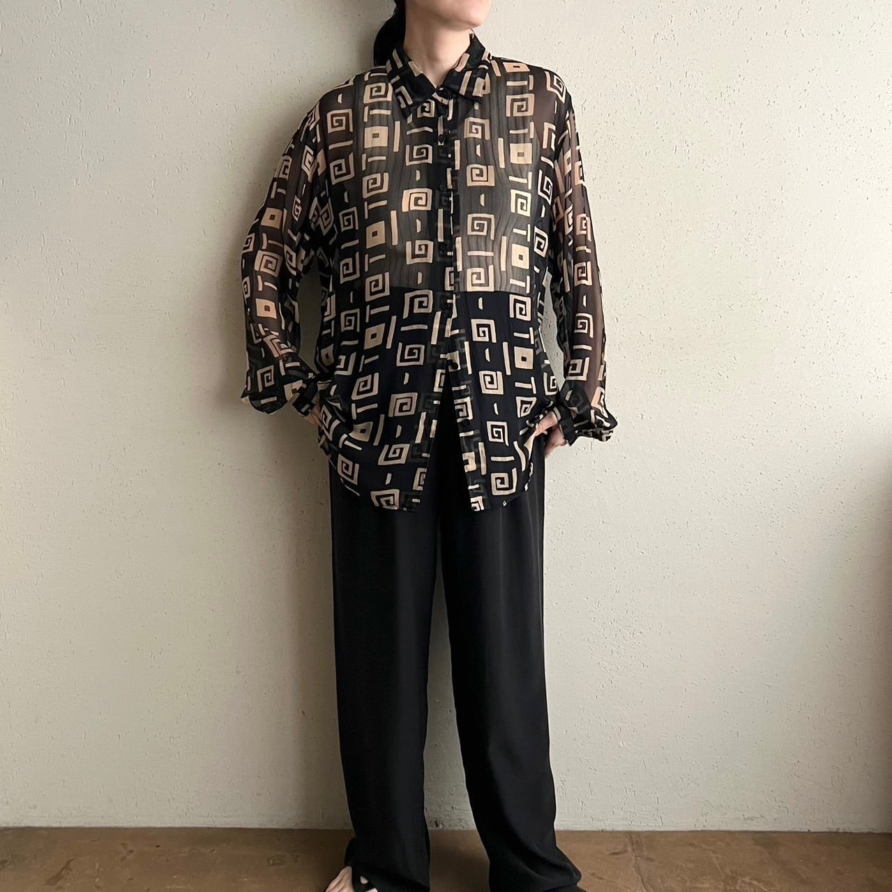 90s Silk Printed Sheer Shirt