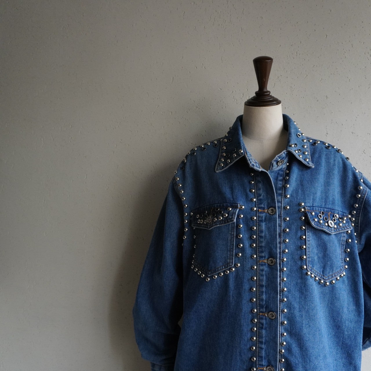 90s EURO Studs Design Denim Jacket,Shirt