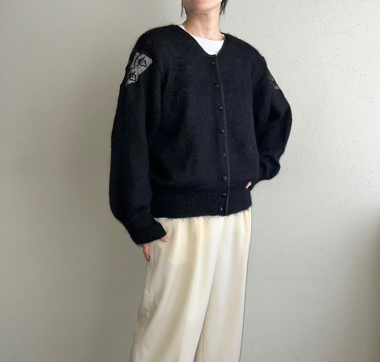 90s Lace Design Mohair Knit Cardigan Made in Italy