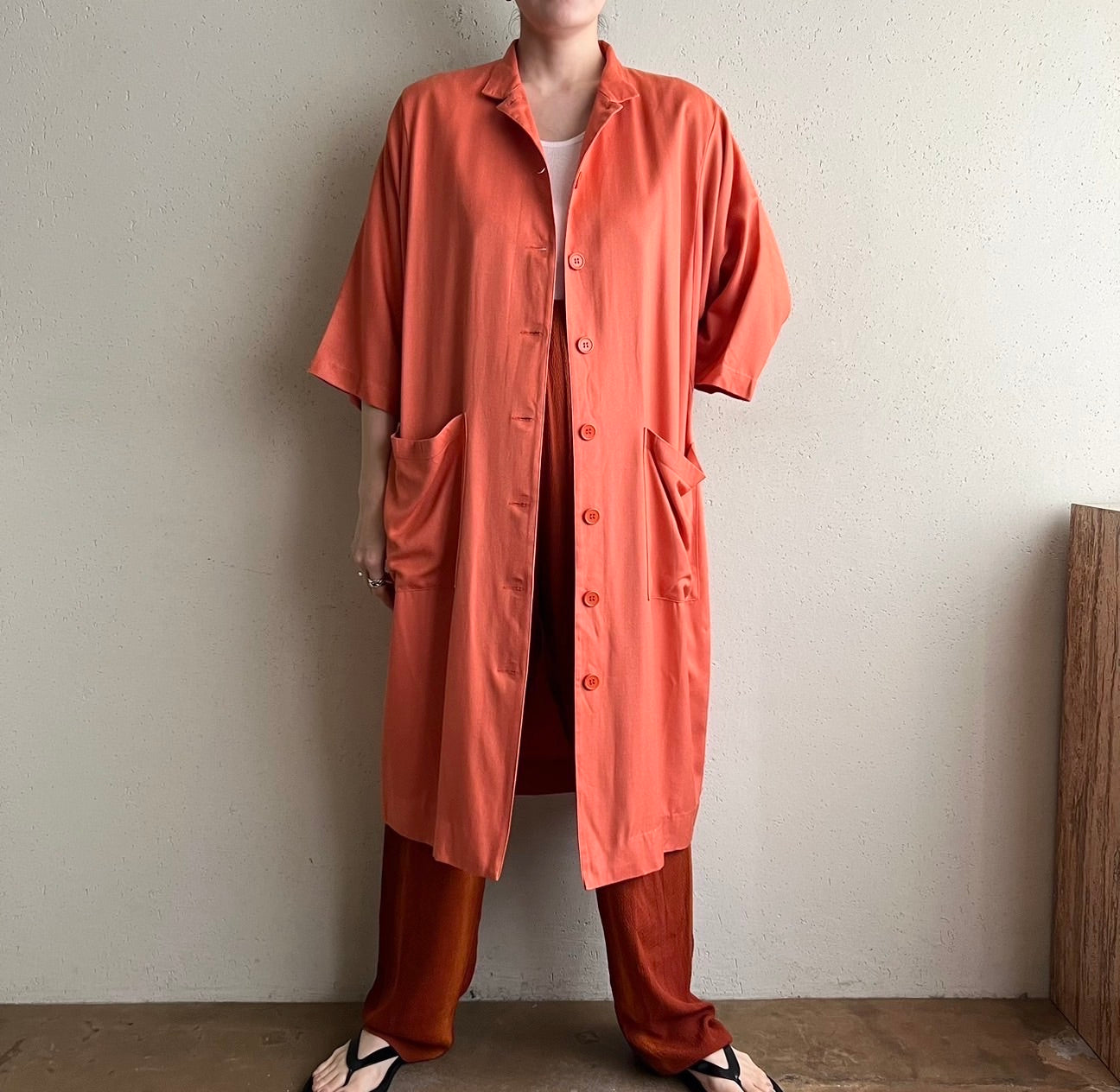 80s "FRANCES HENACHAN" Silk Long Shirt Jacket