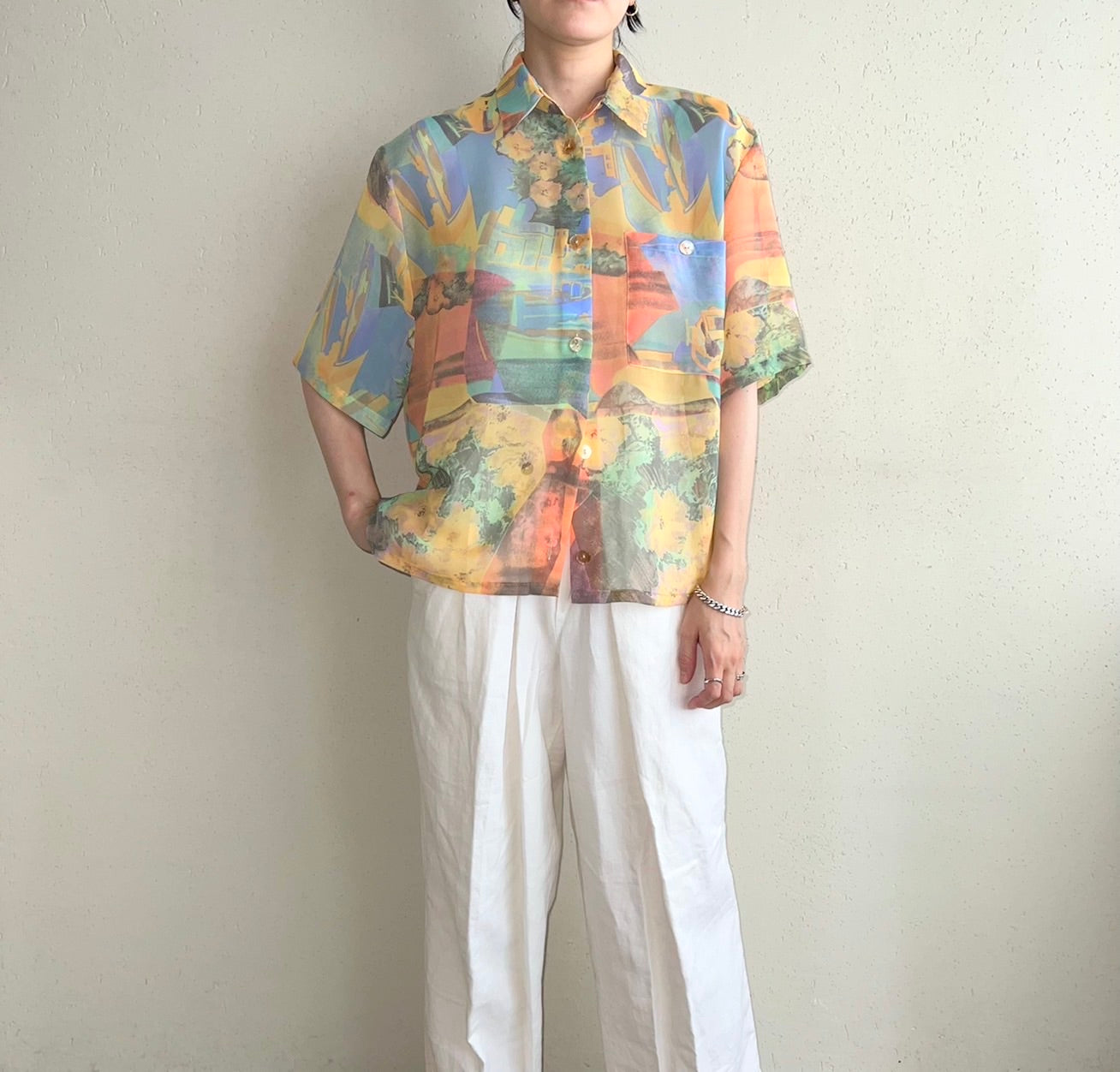 90s Sheer Pattern Printed Shirt