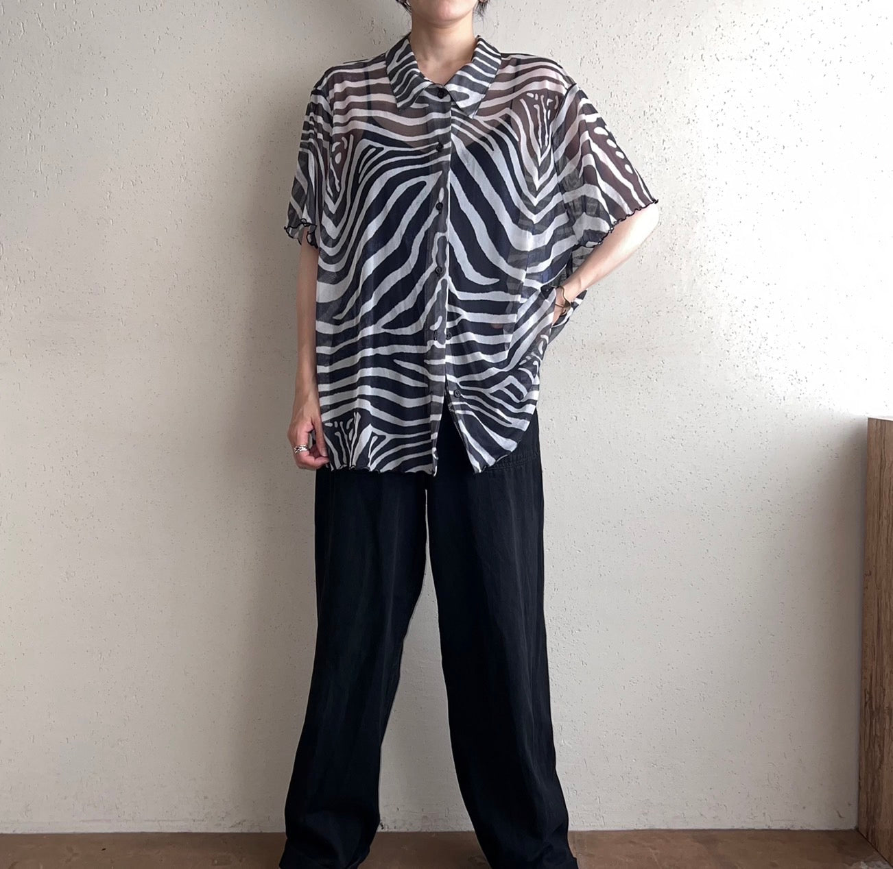 90s Sheer Pattern Printed Shirt