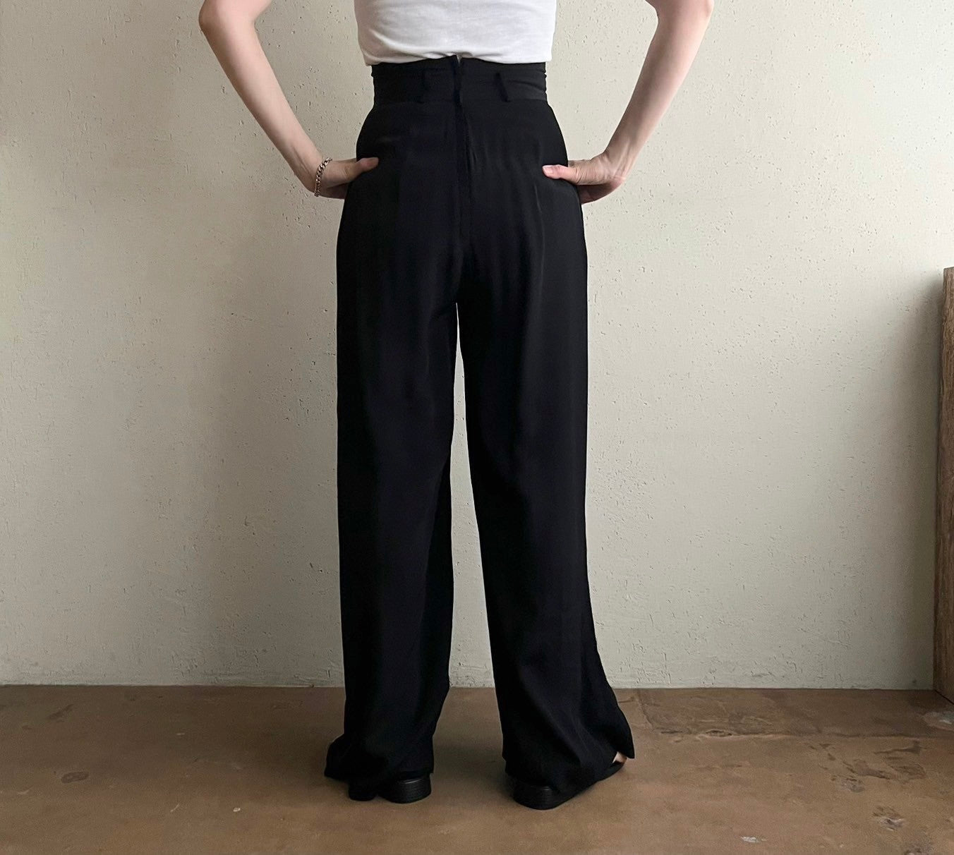 80s Black Wide Pants Made in USA