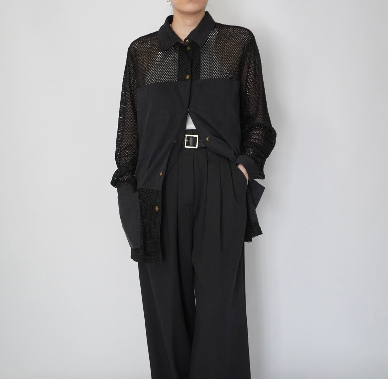 90s Black Mesh Design Shirt, Jacket