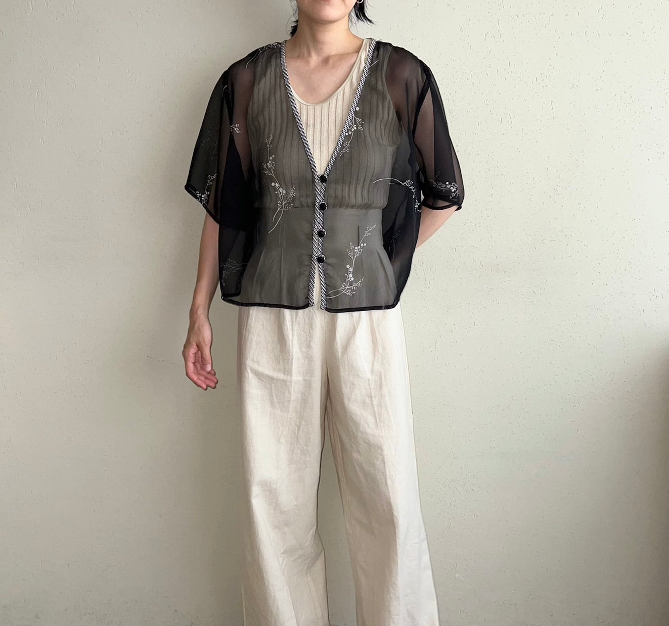 90s Sheer Printed Blouse Made in USA