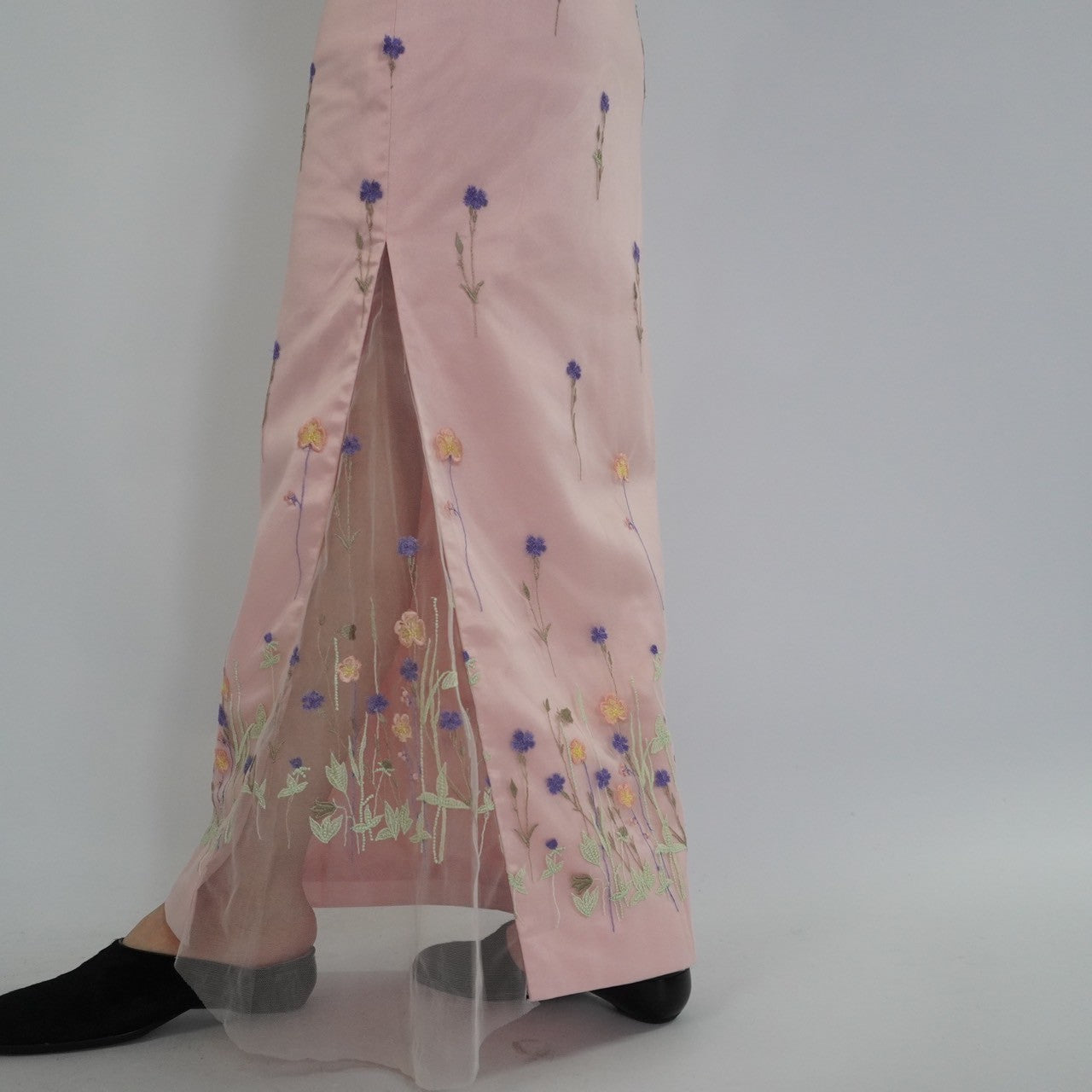 90s Embroidery Sheer Maxi Skirt