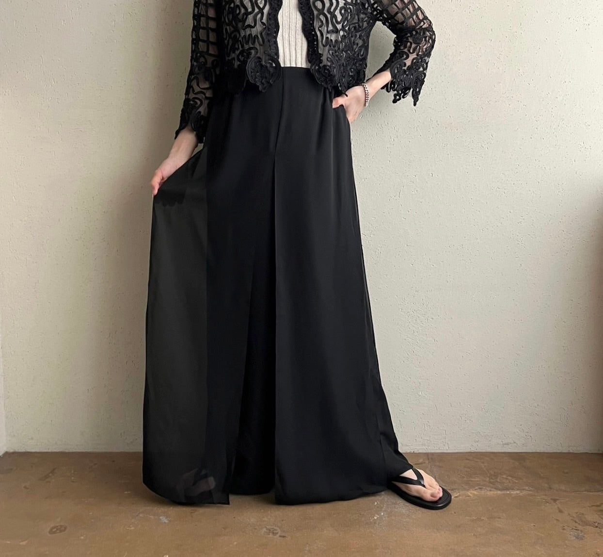 90s Slit Design Wide Pants