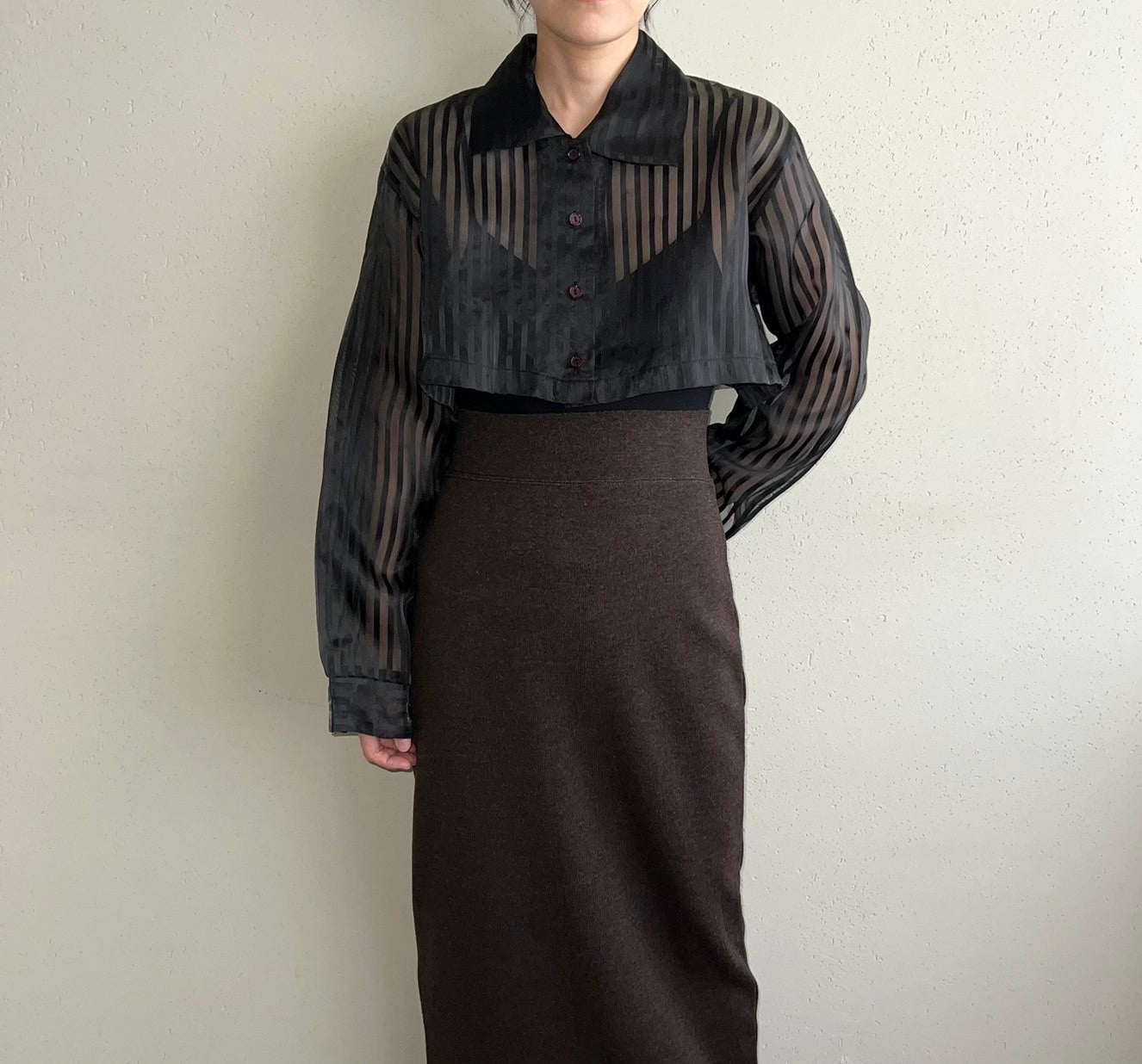 90s Sheer Cropped Shirt Made in USA