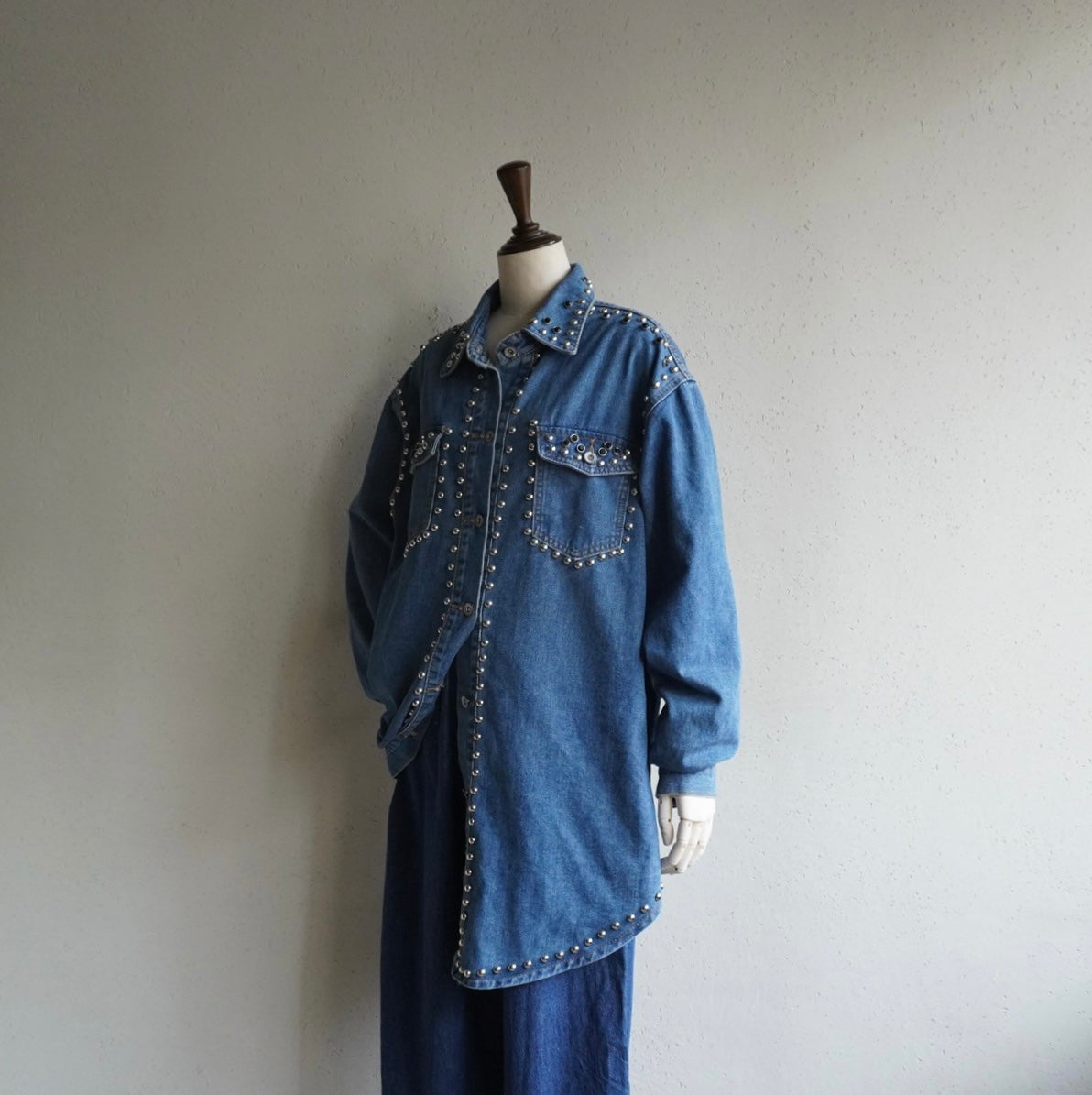 90s EURO Studs Design Denim Jacket,Shirt