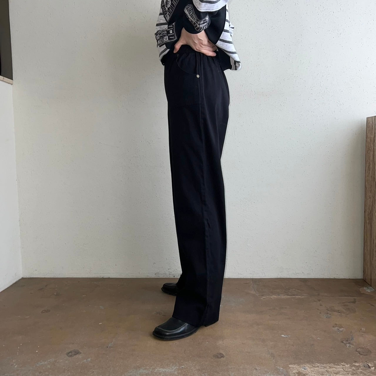 90s Black Wide Pants Made in USA Dead Stock