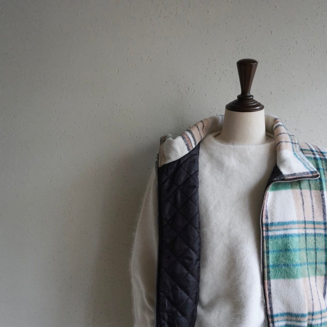 Green Plaid Zip Vest