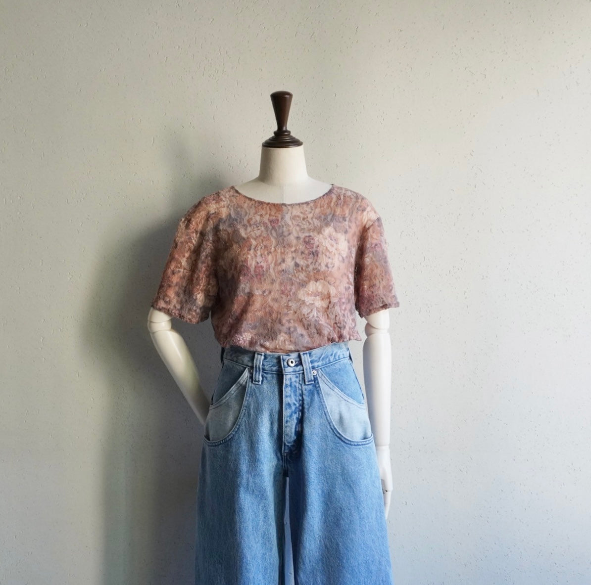90s Lace Design Sheer Top