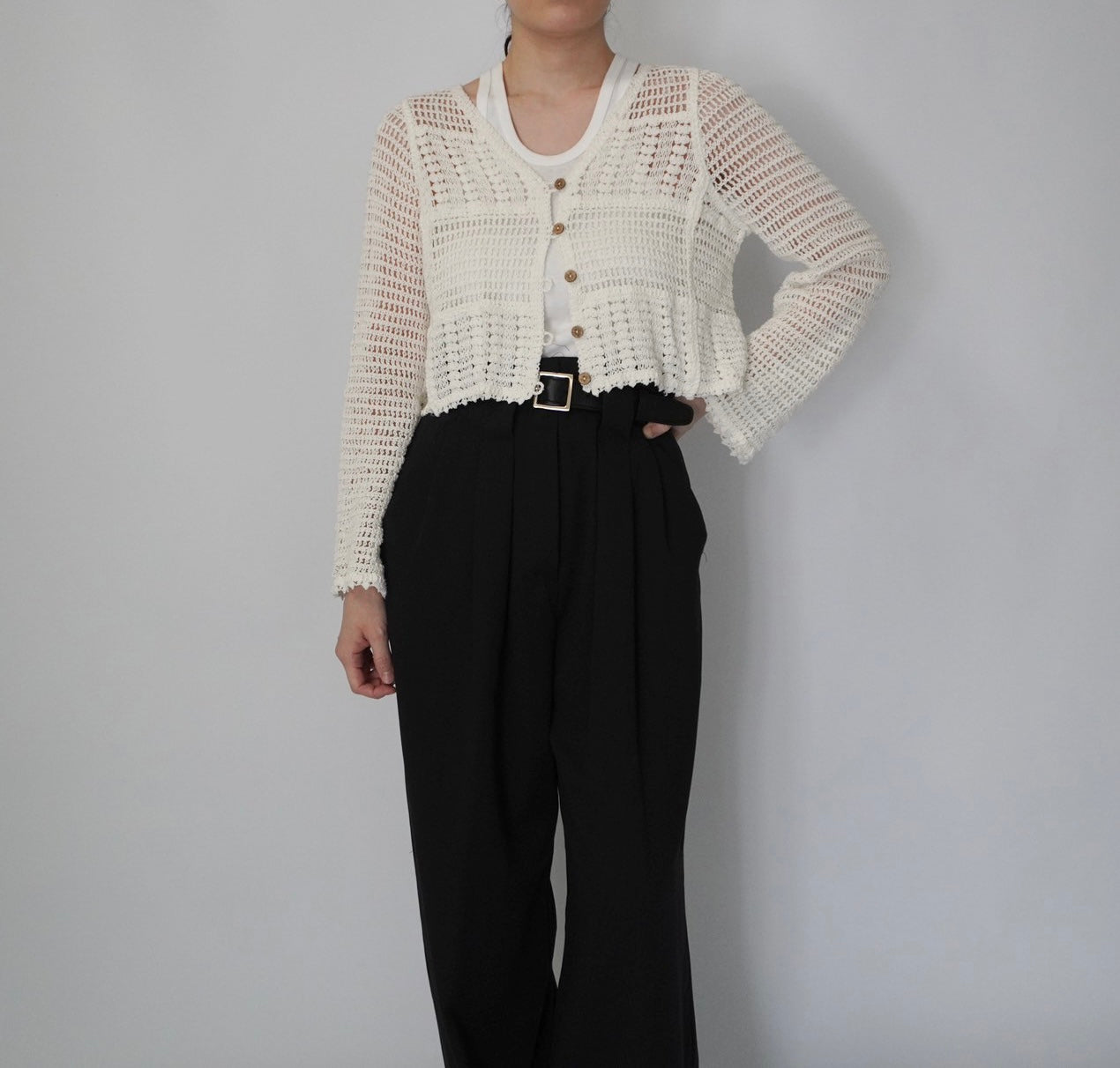 90s White Crochet Cardigan