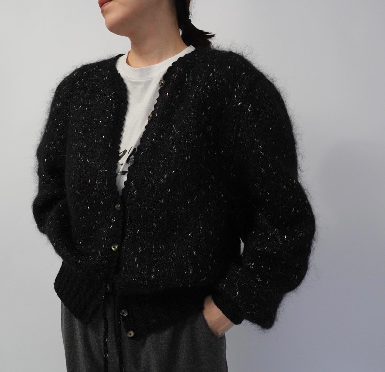 90s Black Design Knit Cardigan