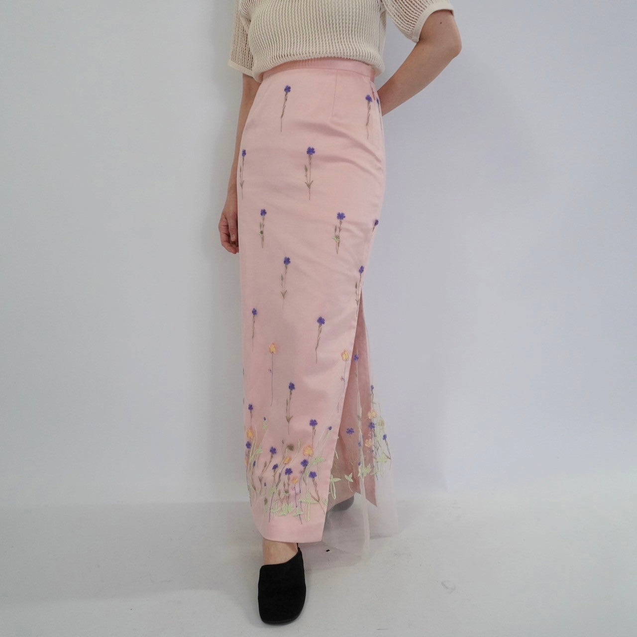 90s Embroidery Sheer Maxi Skirt
