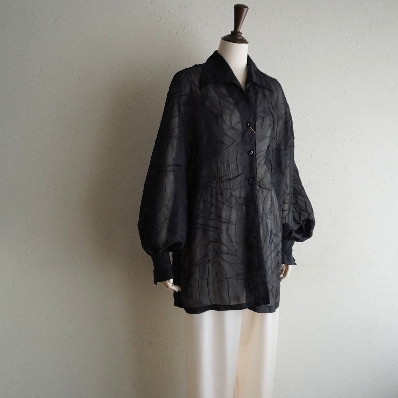 80s Black Sheer Design Shirt Dead Stock
