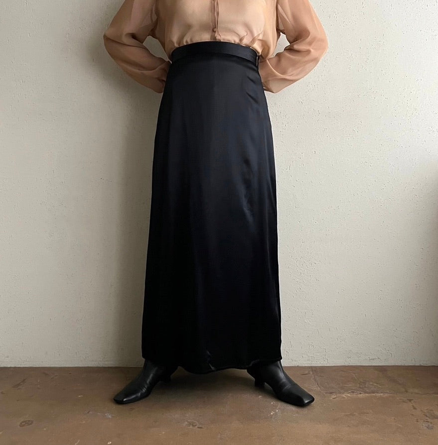90s Black Satin Skirt Made in USA