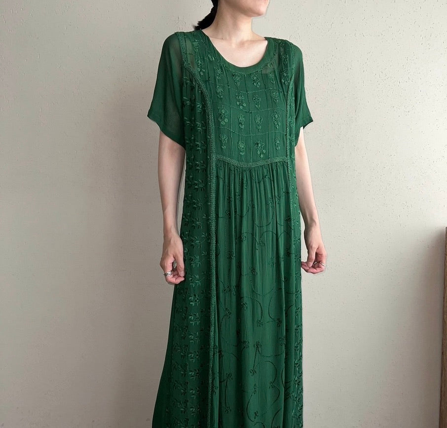 90s Sheer Embroidery Maxi Dress