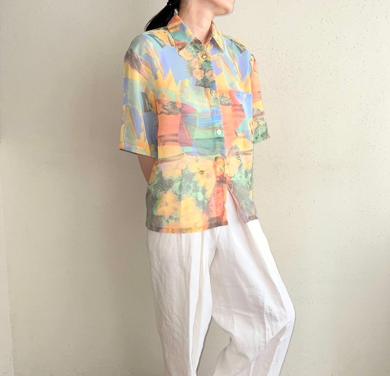 90s Sheer Pattern Printed Shirt