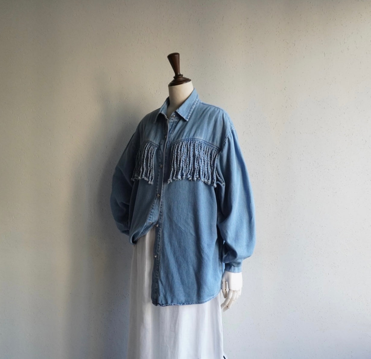 90s Fringe Design Denim Shirt Made in USA