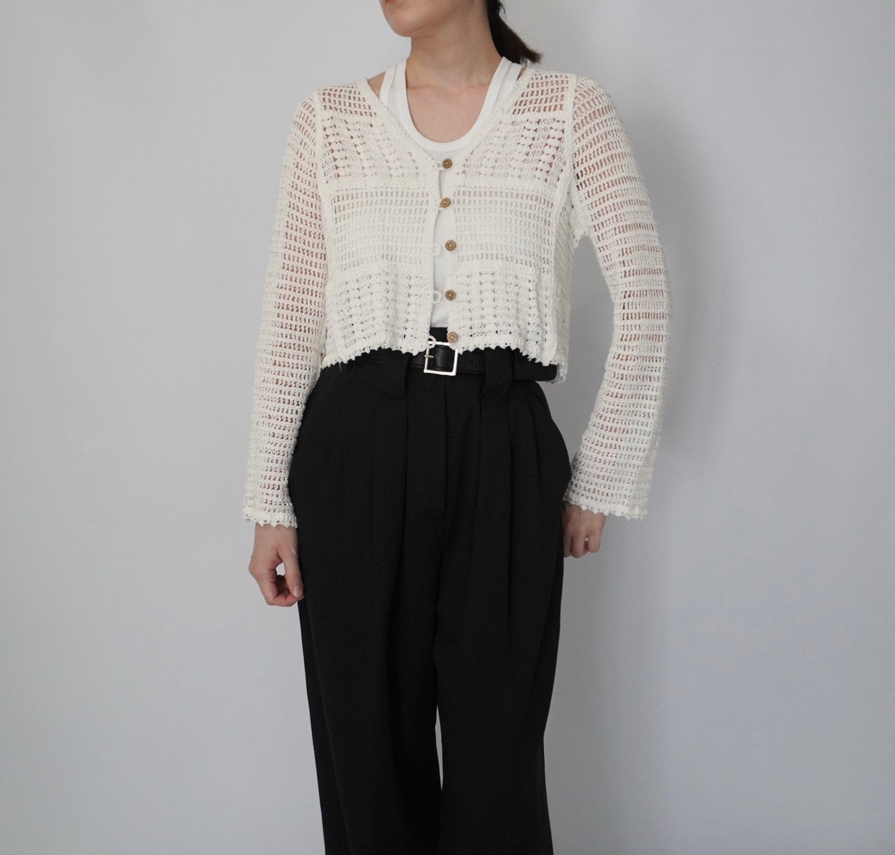 90s White Crochet Cardigan