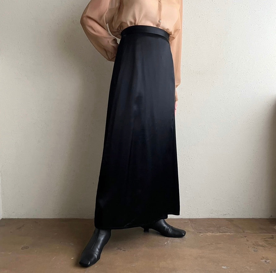 90s Black Satin Skirt Made in USA